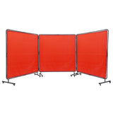 Welding Screen with Frame, 6 x 6 3 Panel Welding Curtain Screens, Flame-Resistant Vinyl Welding Protection Screen on 12 Swivel Wheels (6 Lockable), Moveable  Professional for Workshop, Red