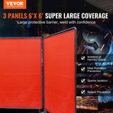Welding Screen with Frame, 6 x 6 3 Panel Welding Curtain Screens, Flame-Resistant Vinyl Welding Protection Screen on 12 Swivel Wheels (6 Lockable), Moveable  Professional for Workshop, Red