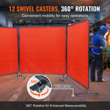 Welding Screen with Frame, 6 x 6 3 Panel Welding Curtain Screens, Flame-Resistant Vinyl Welding Protection Screen on 12 Swivel Wheels (6 Lockable), Moveable  Professional for Workshop, Red