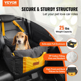 Dog Car Seat, Waterproof Dog Booster Seat for Car with Side Handles and A Storage Pocket, Clip-On Safety Leash and PP Cotton Filling, Dog Car Bed for Small Dog up to 25lbs, Black