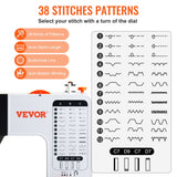 Sewing Machine, Portable Sewing Machine for Beginners with 38 Built-in Stitches  Reverse Sewing, Dual Speed Sewing Machine with Extension Table Foot Pedal, Accessory Kit Family Home Travel
