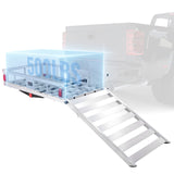50 x 29.5 x 8.7 inch Hitch Cargo Carrier, 500lbs Capacity Trailer Hitch Mounted Cargo Basket, Aluminum Luggage Carrier Rack with Folding Ramp, Fits 2in Hitch Receiver for SUV Truck Pickup Camping