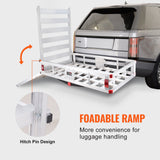 50 x 29.5 x 8.7 inch Hitch Cargo Carrier, 500lbs Capacity Trailer Hitch Mounted Cargo Basket, Aluminum Luggage Carrier Rack with Folding Ramp, Fits 2in Hitch Receiver for SUV Truck Pickup Camping