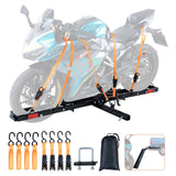 Motorcycle Carrier, 600 LBS Steel Motorcycle Carrier Hitch Mount with Loading Ramp, Scooter Dirt Bike Trailer Hauler with Ratchet Straps and Stabilizer, for Car, Truck with 2in Hitch Receiver