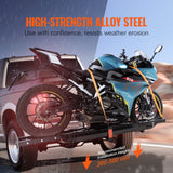 Motorcycle Carrier, 600 LBS Steel Motorcycle Carrier Hitch Mount with Loading Ramp, Scooter Dirt Bike Trailer Hauler with Ratchet Straps and Stabilizer, for Car, Truck with 2in Hitch Receiver