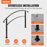 Handrails for Outdoor Steps, Fit 1 or 3 Steps Outdoor Stair Railing, Black Wrought Iron Handrail, Flexible Front Porch Hand Rail, Transitional Handrails for Concrete Steps or Wooden Stairs