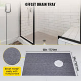 Shower Curb Kit 38\in x 60\in Watertight Shower Curb Overlay with 4\in PVC Offset Bonding Flange, 4\in Stainless Steel Grate, 2 Cuttable Shower Curb and Trowel, Shower Pan Slope Sticks Fit for Bathr