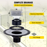 Shower Curb Kit 38\in x 60\in Watertight Shower Curb Overlay with 4\in PVC Offset Bonding Flange, 4\in Stainless Steel Grate, 2 Cuttable Shower Curb and Trowel, Shower Pan Slope Sticks Fit for Bathr