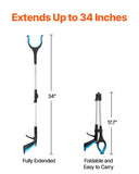 Grabber Reacher Tool, 2-Pack 34in Foldable Reacher Grabber Pickup Tool with 360 Rotating Wide Jaw and Dual-Sided Magnet, Lightweight Grabber Reacher Tool for Seniors, Trash Picker Upper Grabber