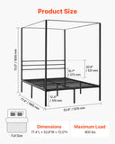 Full Size Canopy Bed Frame, Metal Canopy Bed with Four Posters Design, Heavy Duty Steel Slats Support, Underbed Storage Space, No Box Spring Needed, Easy Assembly, Black