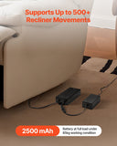 Battery Pack for Reclining Furniture with Adapter, 2500 mAh Rechargeable Recliner Battery Pack with Universal 2-Pin Connector and LED Screen, for Electric Recliner, Sofa, Couch  Lift Chair