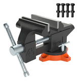 Bench Vise, 4.5-inch Jaw Width 3.3-inch Jaw Opening , 240-Degree Swivel Locking Base Multipurpose Vise with Anvil, Heavy Duty Cast Iron Workbench Vise with Bolts  Nuts, for Drilling, Pipe Cutti
