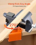 Bench Vise, 4.5 Inch, Portable Workbench Vice with 270 Swivel Base, Quick Release Rotating Bench Clamp, Cast Iron Construction, for Woodworking, Metalworking, Drilling, Sawing, Cutting Conduit