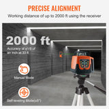 Laser Level, 2000ft, 360 Degree Self Leveling Green Cross Line Laser, 5 Rotation Speeds  4 Scanning Angles Adjustment, IP66 Waterproof Remote Control Manual Self-leveling Mode, Battery Included