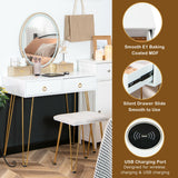 Vanity Table Set with 3-Color Lighted Dimmable Mirror