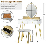 Vanity Table Set with 3-Color Lighted Dimmable Mirror