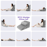 3 Pieces Orthopedic Bed Wedge Pillow Set Adjustable Support for Back Neck