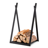 Triangle Firewood Rack with Raised Base for Fireplace Fire Pit-Black