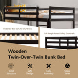 Twin Size Sturdy Wooden Bunk Beds with Ladder and Safety Rail