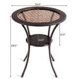 Round Rattan Wicker Coffee Table with Lower Shelf