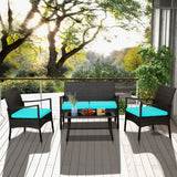 4 Pieces Rattan Conversation Set with Tempered Glass Coffee Table
