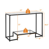 Entryway Console Sofa Side Table with Tempered Glass-Black
