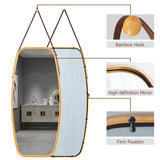 Modern Wall Mirror with Bamboo Frame and Adjustable Leather Strap