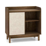 Rattan Buffet Sideboard Mid Century Floor Storage Cabinet with Sliding Door and Adjustable Shelves