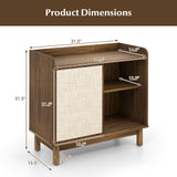 Rattan Buffet Sideboard Mid Century Floor Storage Cabinet with Sliding Door and Adjustable Shelves
