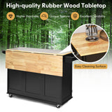 SUGUIFT Kitchen Island Trolley Cart Wood with Drop-Leaf Tabletop and Storage Cabinet