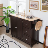 SUGUIFT Kitchen Island Trolley Cart Wood with Drop-Leaf Tabletop and Storage Cabinet