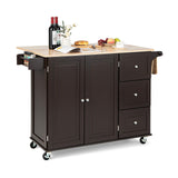 SUGUIFT Kitchen Island Trolley Cart Wood with Drop-Leaf Tabletop and Storage Cabinet