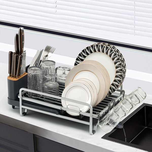 Aluminum Expandable Dish Drying Rack with Drainboard and Rotatable Dra ...