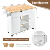 Drop-Leaf Kitchen Island Cart with Rubber Wood Top
