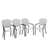 Set of 4 Patio Rattan Stackable Dining Chair with? Armrest for Garden