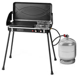 2-in-1 Gas Camping Grill and Stove with Detachable Legs-Black