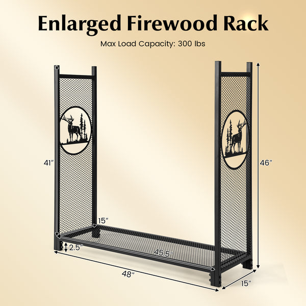 4 Feet Firewood Rack Stand with Mesh Sides – Skonyon