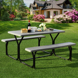 Outdoor Picnic Table Bench Set with Metal Base