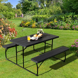 Folding Picnic Black Table Bench Set with Wood-like Texture