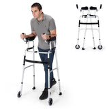 Folding Height Adjustable Walking Frame with Armrest Support-Silver