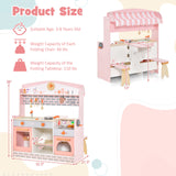 Double-Sided Kids Play Kitchen Set with Canopy and 2 Seats