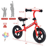Kids No Pedal Balance Bike with Adjustable Handlebar and Seat - Red