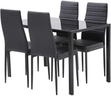 Dining Table Set 5-Piece Kitchen Dining Table Set for Dining Room, Kitchen, Compact Space w/Glass Table Top, 4 Faux Leather Metal Frame Chairs - Black