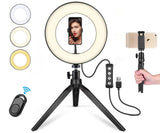 SKONYON LED Ring Light with Tripod Stand Phone Holder for Live Streaming YouTube Video, Dimmable Desk Makeup Ring Light for Photography, Shooting with 3 Light Modes 10 Brightness Level