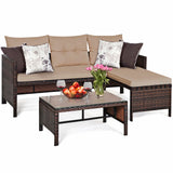 3PCS Patio Wicker Rattan Sofa Set Outdoor Sectional Conversation Set Garden Lawn