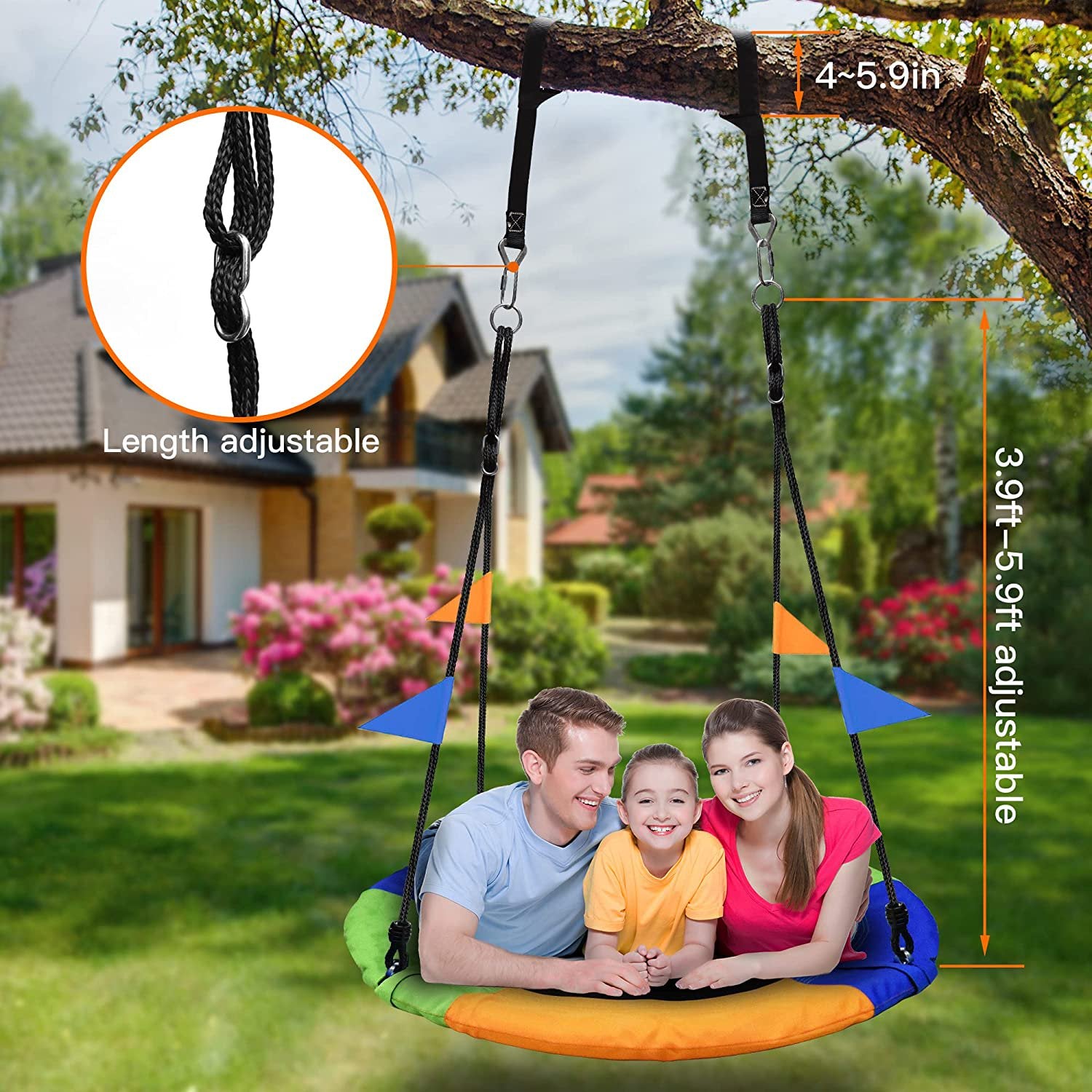 39 Inch Tree Saucer Swing Kids Saucer Tree Swing With 360° Swivel
