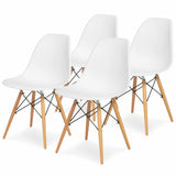 SKONYON Set of 4 Mid Century Modern Dining Chairs w/ Wood Legs, Molded Plastic Shell - White