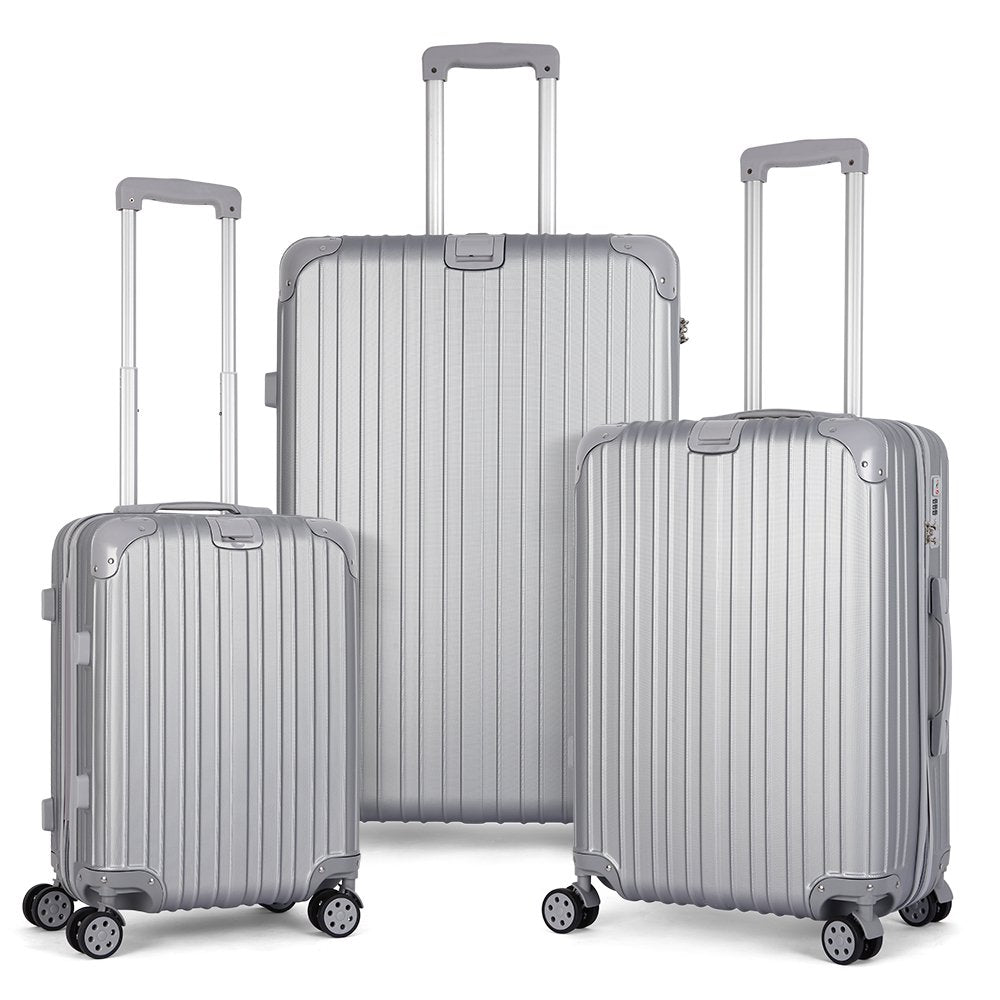 SKONYON Geometric Collection Hardside Luggage Set with 8-Wheel Spinner in Argent Silver, 3 Piece - TSA Compliant