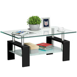 SKONYON Modern Glass Coffee Table, Black/Clear