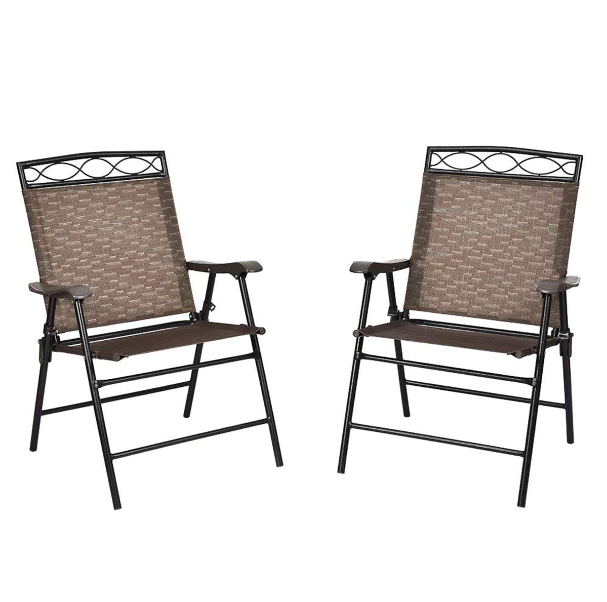 Mix and Match Folding Steel Outdoor Dining Chair in Brown (2-Pack)